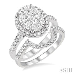 1 1/4 Ctw Oval Shape Diamond Lovebright Wedding Set with 1 Ctw Engagement Ring and 1/4 Ctw Wedding Band in 14K White Gold 1 1/4 Ctw Oval Shape Diamond Lovebright Wedding Set with 1 Ctw Engagement Ring and 1/4 Ctw Wedding Band in 14K White Gold