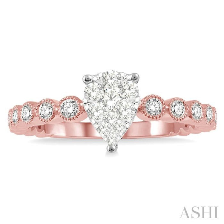 1/3 Ctw Pear Shape Lattice Lovebright Diamond Cluster Ring in 14K Rose and White Gold 1/3 Ctw Pear Shape Lattice Lovebright Diamond Cluster Ring in 14K Rose and White Gold