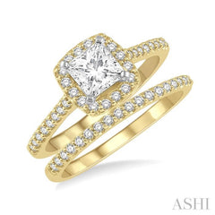 1/2 Ctw Diamond Wedding Set With 3/8 Ctw Princess Cut Engagement Ring in Yellow and White Gold and 1/10 Ctw Wedding Band in 14K Yellow Gold 1/2 Ctw Diamond Wedding Set With 3/8 Ctw Princess Cut Engagement Ring in Yellow and White Gold and 1/10 Ctw Wedding Band in 14K Yellow Gold