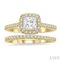 1/2 Ctw Diamond Wedding Set With 3/8 Ctw Princess Cut Engagement Ring in Yellow and White Gold and 1/10 Ctw Wedding Band in 14K Yellow Gold 1/2 Ctw Diamond Wedding Set With 3/8 Ctw Princess Cut Engagement Ring in Yellow and White Gold and 1/10 Ctw Wedding Band in 14K Yellow Gold