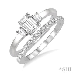3/4 Ctw Diamond Wedding Set With 5/8 Ctw Octagonal & Baguette Engagement Ring and 1/8 Ctw Round Cut Diamond Wedding Band in 14K White Gold 3/4 Ctw Diamond Wedding Set With 5/8 Ctw Octagonal & Baguette Engagement Ring and 1/8 Ctw Round Cut Diamond Wedding Band in 14K White Gold
