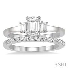 3/4 Ctw Diamond Wedding Set With 5/8 Ctw Octagonal & Baguette Engagement Ring and 1/8 Ctw Round Cut Diamond Wedding Band in 14K White Gold 3/4 Ctw Diamond Wedding Set With 5/8 Ctw Octagonal & Baguette Engagement Ring and 1/8 Ctw Round Cut Diamond Wedding Band in 14K White Gold