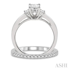 3/4 Ctw Diamond Wedding Set With 5/8 Ctw Octagonal & Baguette Engagement Ring and 1/8 Ctw Round Cut Diamond Wedding Band in 14K White Gold 3/4 Ctw Diamond Wedding Set With 5/8 Ctw Octagonal & Baguette Engagement Ring and 1/8 Ctw Round Cut Diamond Wedding Band in 14K White Gold