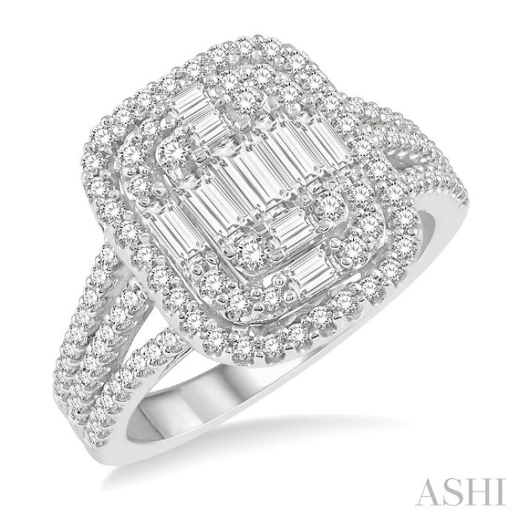 1 1/4 Ctw Baguette & Round Cut Fusion Diamond Ring in 14K White Gold 1 1/4 Ctw Baguette & Round Cut Fusion Diamond Ring in 14K White Gold
