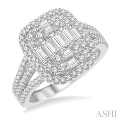 1 1/4 Ctw Baguette & Round Cut Fusion Diamond Ring in 14K White Gold 1 1/4 Ctw Baguette & Round Cut Fusion Diamond Ring in 14K White Gold