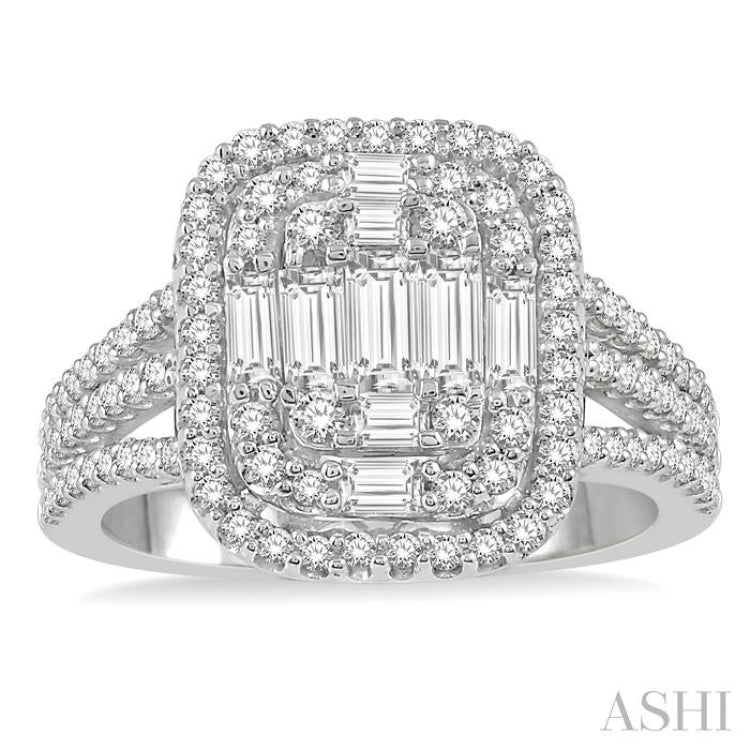 1 1/4 Ctw Baguette & Round Cut Fusion Diamond Ring in 14K White Gold 1 1/4 Ctw Baguette & Round Cut Fusion Diamond Ring in 14K White Gold