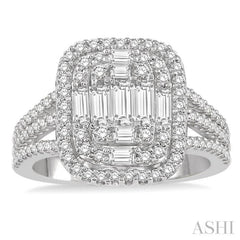 1 1/4 Ctw Baguette & Round Cut Fusion Diamond Ring in 14K White Gold 1 1/4 Ctw Baguette & Round Cut Fusion Diamond Ring in 14K White Gold