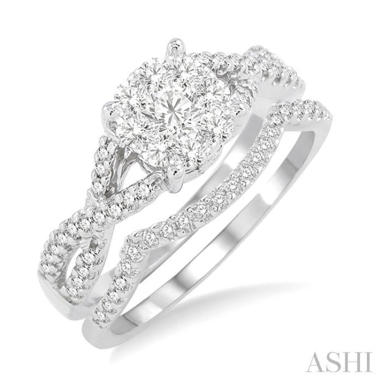 3/4 Ctw Diamond Wedding Set with 5/8 Ctw Lovebright Round Cut Engagement Ring and 1/10 Ctw Wedding Band in 14K White Gold 3/4 Ctw Diamond Wedding Set with 5/8 Ctw Lovebright Round Cut Engagement Ring and 1/10 Ctw Wedding Band in 14K White Gold