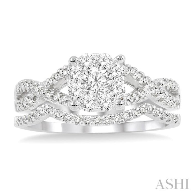 3/4 Ctw Diamond Wedding Set with 5/8 Ctw Lovebright Round Cut Engagement Ring and 1/10 Ctw Wedding Band in 14K White Gold 3/4 Ctw Diamond Wedding Set with 5/8 Ctw Lovebright Round Cut Engagement Ring and 1/10 Ctw Wedding Band in 14K White Gold