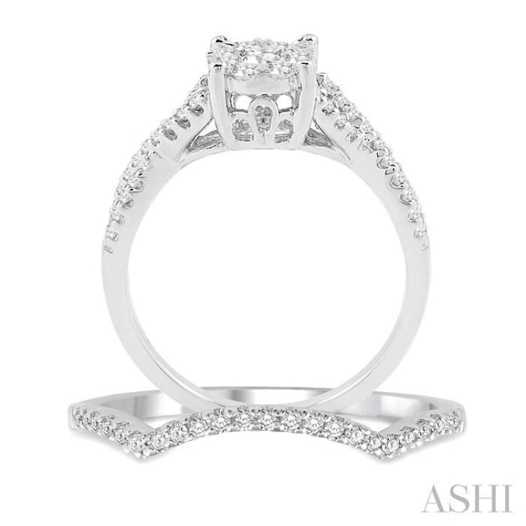 3/4 Ctw Diamond Wedding Set with 5/8 Ctw Lovebright Round Cut Engagement Ring and 1/10 Ctw Wedding Band in 14K White Gold 3/4 Ctw Diamond Wedding Set with 5/8 Ctw Lovebright Round Cut Engagement Ring and 1/10 Ctw Wedding Band in 14K White Gold