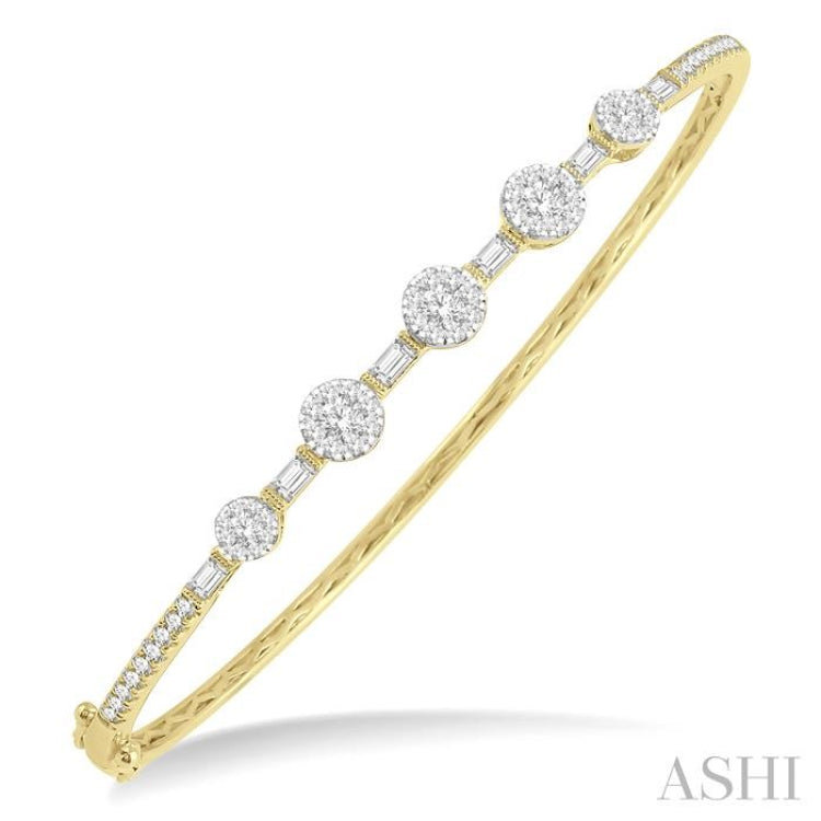 1 1/10 Ctw Lovebright Circular Mounts Baguette & Round Cut Diamond Bangle in 14K Yellow and White Gold 1 1/10 Ctw Lovebright Circular Mounts Baguette & Round Cut Diamond Bangle in 14K Yellow and White Gold