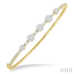 1 1/10 Ctw Lovebright Circular Mounts Baguette & Round Cut Diamond Bangle in 14K Yellow and White Gold 1 1/10 Ctw Lovebright Circular Mounts Baguette & Round Cut Diamond Bangle in 14K Yellow and White Gold
