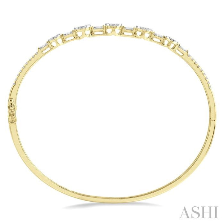 1 1/10 Ctw Lovebright Circular Mounts Baguette & Round Cut Diamond Bangle in 14K Yellow and White Gold 1 1/10 Ctw Lovebright Circular Mounts Baguette & Round Cut Diamond Bangle in 14K Yellow and White Gold