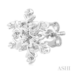 1/10 Ctw Petite Snowflake Round Cut Diamond Fashion Stud Earring in 10K White Gold 1/10 Ctw Petite Snowflake Round Cut Diamond Fashion Stud Earring in 10K White Gold