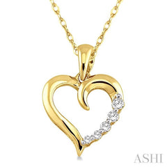 1/10 Ctw Round Cut Diamond Heart Shape Journey Pendant in 14K Yellow Gold with Chain 1/10 Ctw Round Cut Diamond Heart Shape Journey Pendant in 14K Yellow Gold with Chain