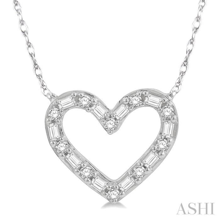 1/4 Ctw Heart Charm Baguette and Round Cut Diamond Pendant in 14K White Gold 1/4 Ctw Heart Charm Baguette and Round Cut Diamond Pendant in 14K White Gold