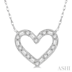 1/4 Ctw Heart Charm Baguette and Round Cut Diamond Pendant in 14K White Gold 1/4 Ctw Heart Charm Baguette and Round Cut Diamond Pendant in 14K White Gold