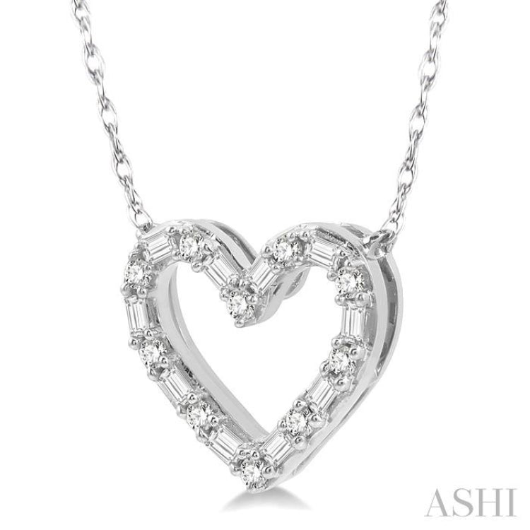 1/4 Ctw Heart Charm Baguette and Round Cut Diamond Pendant in 14K White Gold 1/4 Ctw Heart Charm Baguette and Round Cut Diamond Pendant in 14K White Gold