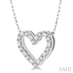 1/4 Ctw Heart Charm Baguette and Round Cut Diamond Pendant in 14K White Gold 1/4 Ctw Heart Charm Baguette and Round Cut Diamond Pendant in 14K White Gold