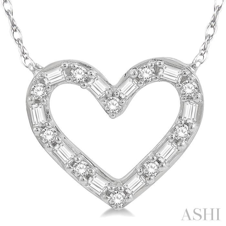 1/4 Ctw Heart Charm Baguette and Round Cut Diamond Pendant in 14K White Gold 1/4 Ctw Heart Charm Baguette and Round Cut Diamond Pendant in 14K White Gold