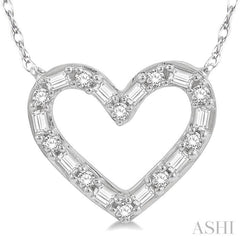 1/4 Ctw Heart Charm Baguette and Round Cut Diamond Pendant in 14K White Gold 1/4 Ctw Heart Charm Baguette and Round Cut Diamond Pendant in 14K White Gold