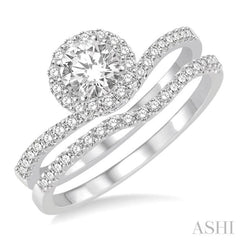 3/4 Ctw Diamond Wedding Set with 1/2 Ctw Round Cut Engagement Ring and 1/6 Ctw Wedding Band in 14K White Gold 3/4 Ctw Diamond Wedding Set with 1/2 Ctw Round Cut Engagement Ring and 1/6 Ctw Wedding Band in 14K White Gold