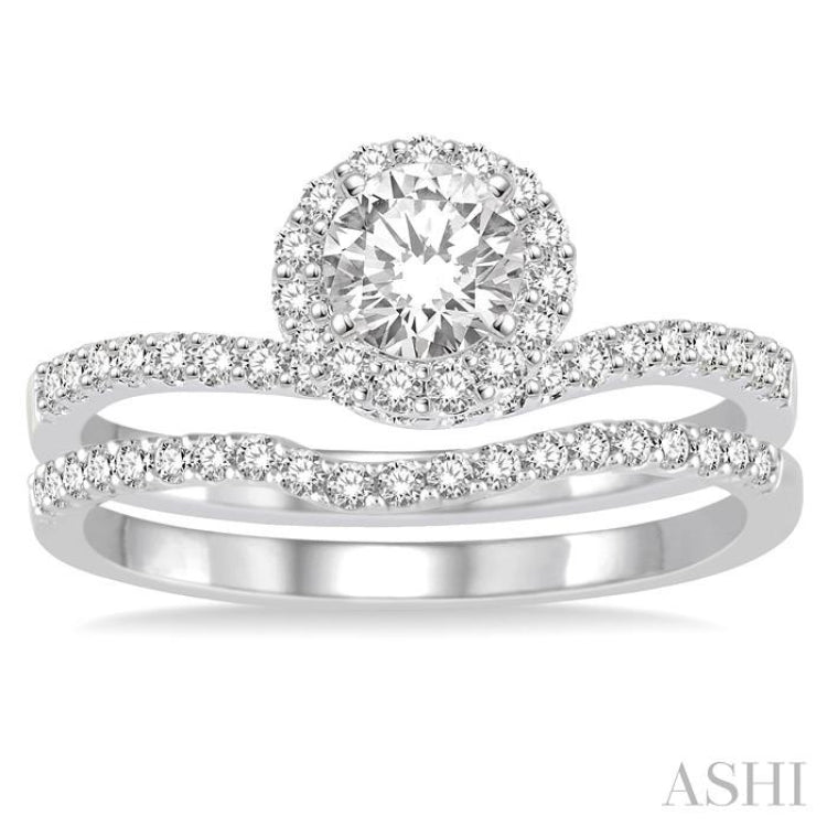 3/4 Ctw Diamond Wedding Set with 1/2 Ctw Round Cut Engagement Ring and 1/6 Ctw Wedding Band in 14K White Gold 3/4 Ctw Diamond Wedding Set with 1/2 Ctw Round Cut Engagement Ring and 1/6 Ctw Wedding Band in 14K White Gold