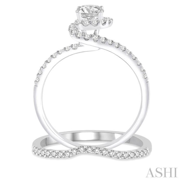 3/4 Ctw Diamond Wedding Set with 1/2 Ctw Round Cut Engagement Ring and 1/6 Ctw Wedding Band in 14K White Gold 3/4 Ctw Diamond Wedding Set with 1/2 Ctw Round Cut Engagement Ring and 1/6 Ctw Wedding Band in 14K White Gold