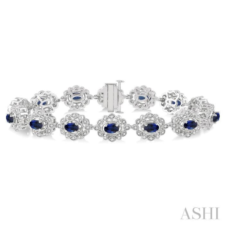 5x3 MM Oval Cut Sapphire and 1 Ctw Round Cut Diamond Precious Bracelet in 14K White Gold 5x3 MM Oval Cut Sapphire and 1 Ctw Round Cut Diamond Precious Bracelet in 14K White Gold