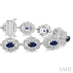 5x3 MM Oval Cut Sapphire and 1 Ctw Round Cut Diamond Precious Bracelet in 14K White Gold 5x3 MM Oval Cut Sapphire and 1 Ctw Round Cut Diamond Precious Bracelet in 14K White Gold