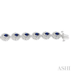 5x3 MM Oval Cut Sapphire and 1 Ctw Round Cut Diamond Precious Bracelet in 14K White Gold 5x3 MM Oval Cut Sapphire and 1 Ctw Round Cut Diamond Precious Bracelet in 14K White Gold