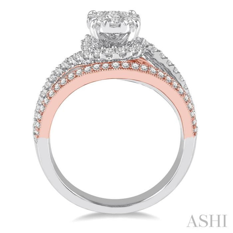 1 1/10 Ctw Round Diamond Lovebright Engagement Ring in 14K White and Rose Gold 1 1/10 Ctw Round Diamond Lovebright Engagement Ring in 14K White and Rose Gold
