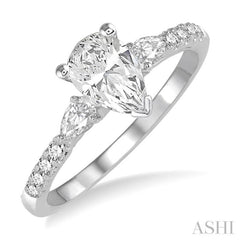 3/8 Ctw Pear & Round Cut Diamond Semi-Mount Engagement Ring in 14K White Gold 3/8 Ctw Pear & Round Cut Diamond Semi-Mount Engagement Ring in 14K White Gold