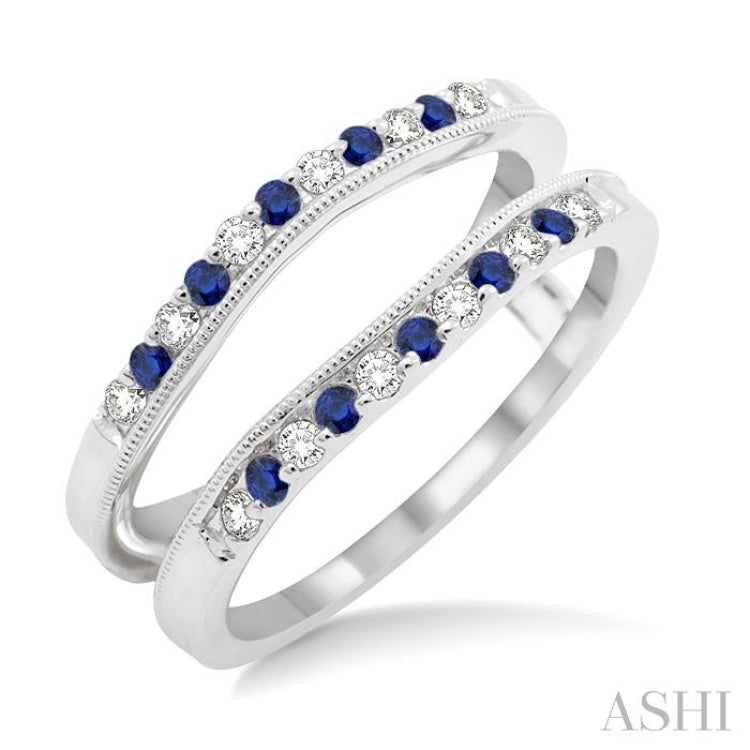 1.45 MM Sapphire and 1/6 Ctw Round Cut Diamond Precious Insert Ring in 14K White Gold 1.45 MM Sapphire and 1/6 Ctw Round Cut Diamond Precious Insert Ring in 14K White Gold