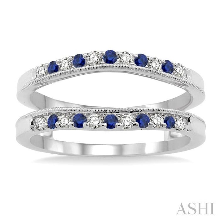 1.45 MM Sapphire and 1/6 Ctw Round Cut Diamond Precious Insert Ring in 14K White Gold 1.45 MM Sapphire and 1/6 Ctw Round Cut Diamond Precious Insert Ring in 14K White Gold