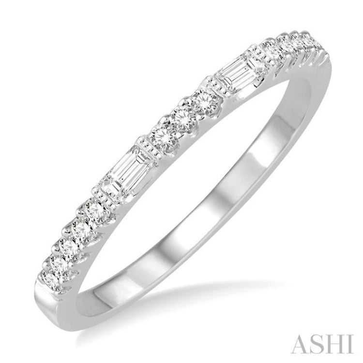 1/4 Ctw Baguette and Round Cut Diamond Stack Band in 14K White Gold 1/4 Ctw Baguette and Round Cut Diamond Stack Band in 14K White Gold