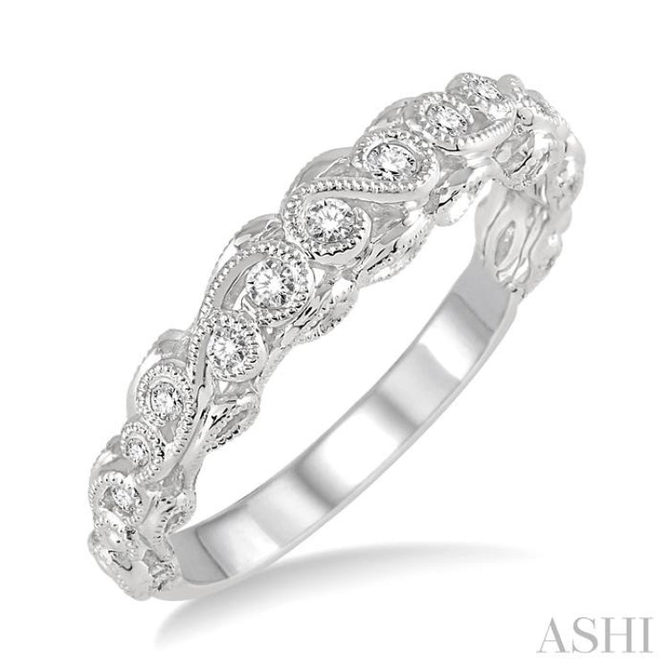 1/6 Ctw Lattice Milgrain Creeper Round Cut Diamond Stack Band in 14K White Gold 1/6 Ctw Lattice Milgrain Creeper Round Cut Diamond Stack Band in 14K White Gold