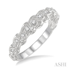 1/6 Ctw Lattice Milgrain Creeper Round Cut Diamond Stack Band in 14K White Gold 1/6 Ctw Lattice Milgrain Creeper Round Cut Diamond Stack Band in 14K White Gold