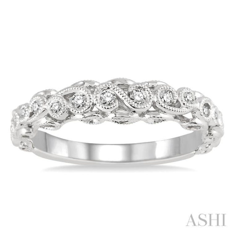1/6 Ctw Lattice Milgrain Creeper Round Cut Diamond Stack Band in 14K White Gold 1/6 Ctw Lattice Milgrain Creeper Round Cut Diamond Stack Band in 14K White Gold