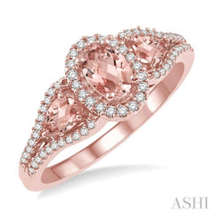 6x4 MM Oval Cut and 5x3 MM Pear Cut Morganite and 1/5 Ctw Round Diamond Semi-Precious Ring in 10K Rose Gold 6x4 MM Oval Cut and 5x3 MM Pear Cut Morganite and 1/5 Ctw Round Diamond Semi-Precious Ring in 10K Rose Gold