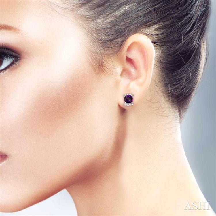 6x6 MM Cushion Shape Amethyst and 1/10 Ctw Round Cut Diamond Earrings in 14K White Gold 6x6 MM Cushion Shape Amethyst and 1/10 Ctw Round Cut Diamond Earrings in 14K White Gold