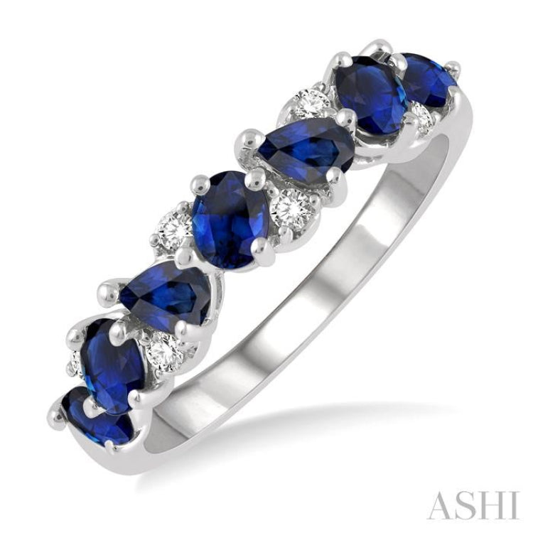 4x3 MM Pear and Oval Shape Sapphire and 1/10 Ctw Round Cut Diamond Precious Band in 14K White Gold 4x3 MM Pear and Oval Shape Sapphire and 1/10 Ctw Round Cut Diamond Precious Band in 14K White Gold