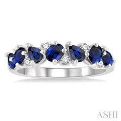 4x3 MM Pear and Oval Shape Sapphire and 1/10 Ctw Round Cut Diamond Precious Band in 14K White Gold 4x3 MM Pear and Oval Shape Sapphire and 1/10 Ctw Round Cut Diamond Precious Band in 14K White Gold
