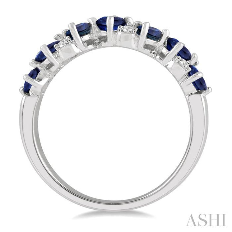 4x3 MM Pear and Oval Shape Sapphire and 1/10 Ctw Round Cut Diamond Precious Band in 14K White Gold 4x3 MM Pear and Oval Shape Sapphire and 1/10 Ctw Round Cut Diamond Precious Band in 14K White Gold