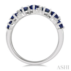 4x3 MM Pear and Oval Shape Sapphire and 1/10 Ctw Round Cut Diamond Precious Band in 14K White Gold 4x3 MM Pear and Oval Shape Sapphire and 1/10 Ctw Round Cut Diamond Precious Band in 14K White Gold
