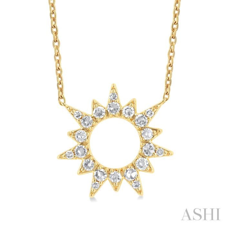 1/5 Ctw Sunburst Round Cut Diamond Fashion Pendant With Chain in 10K Yellow Gold 1/5 Ctw Sunburst Round Cut Diamond Fashion Pendant With Chain in 10K Yellow Gold
