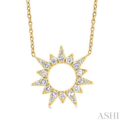 1/5 Ctw Sunburst Round Cut Diamond Fashion Pendant With Chain in 10K Yellow Gold 1/5 Ctw Sunburst Round Cut Diamond Fashion Pendant With Chain in 10K Yellow Gold