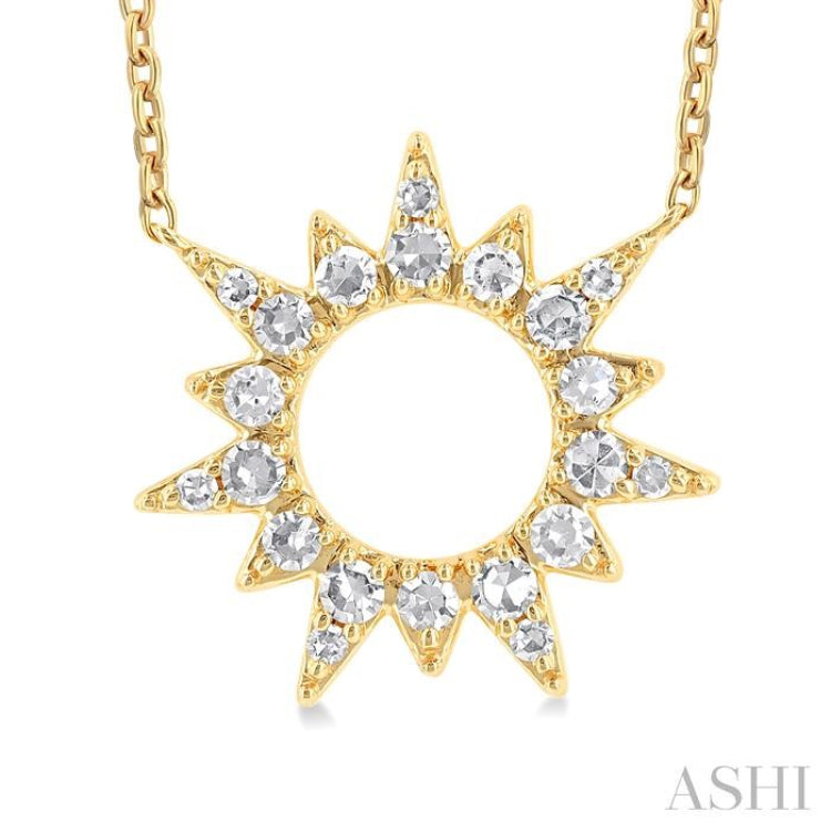 1/5 Ctw Sunburst Round Cut Diamond Fashion Pendant With Chain in 10K Yellow Gold 1/5 Ctw Sunburst Round Cut Diamond Fashion Pendant With Chain in 10K Yellow Gold