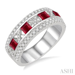 3x3 MM Princess Cut Ruby and 3/8 Ctw Round Cut Diamond Precious Ring in 14K White Gold 3x3 MM Princess Cut Ruby and 3/8 Ctw Round Cut Diamond Precious Ring in 14K White Gold