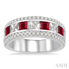 3x3 MM Princess Cut Ruby and 3/8 Ctw Round Cut Diamond Precious Ring in 14K White Gold 3x3 MM Princess Cut Ruby and 3/8 Ctw Round Cut Diamond Precious Ring in 14K White Gold